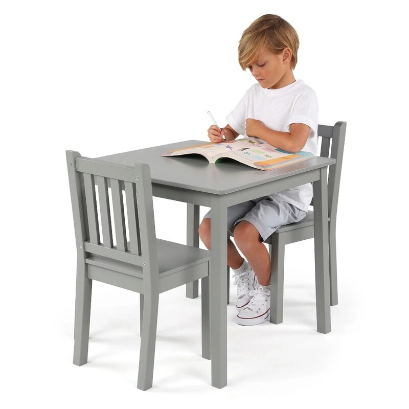 Humble Crew Camden 3 Piece Wood Child Table & Chairs Set in Grey