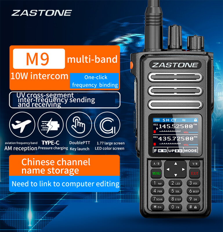 Zastone m9 10w walkie talkie ham amateur 2 weg radio am air aviation band high power walkie-talkie