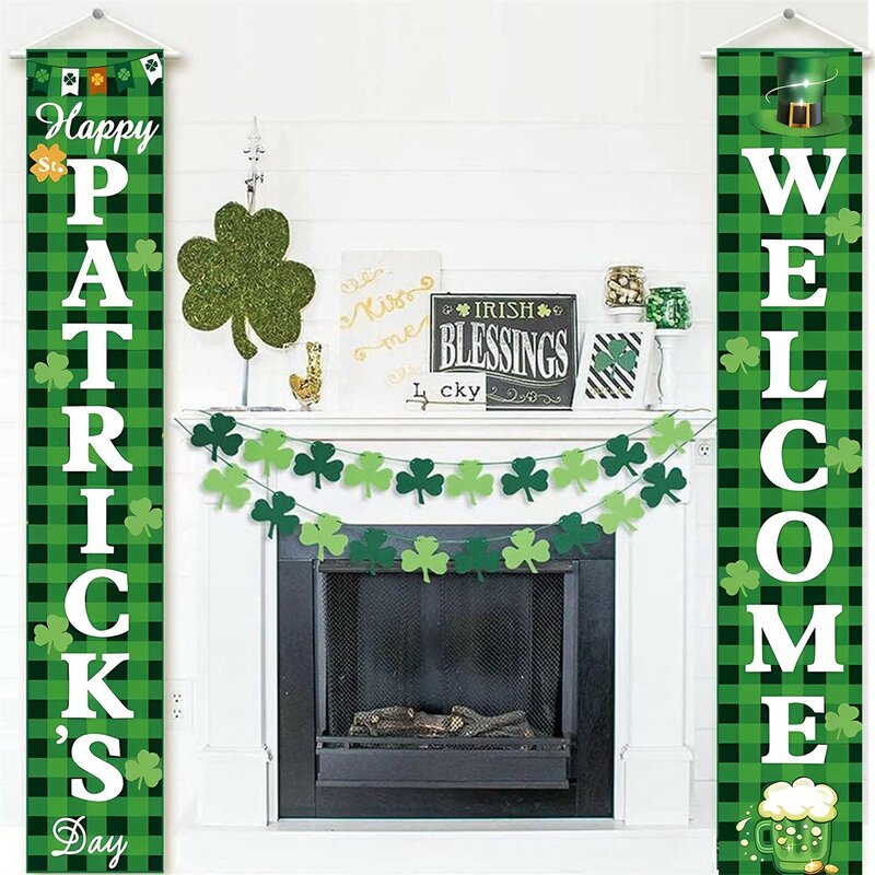 St.Patrick'S Day DecoraçãO Banner Luck Leaf Garland Party Decorations Irish Day Home Decorative Green Door Curtain דגל Vaantje