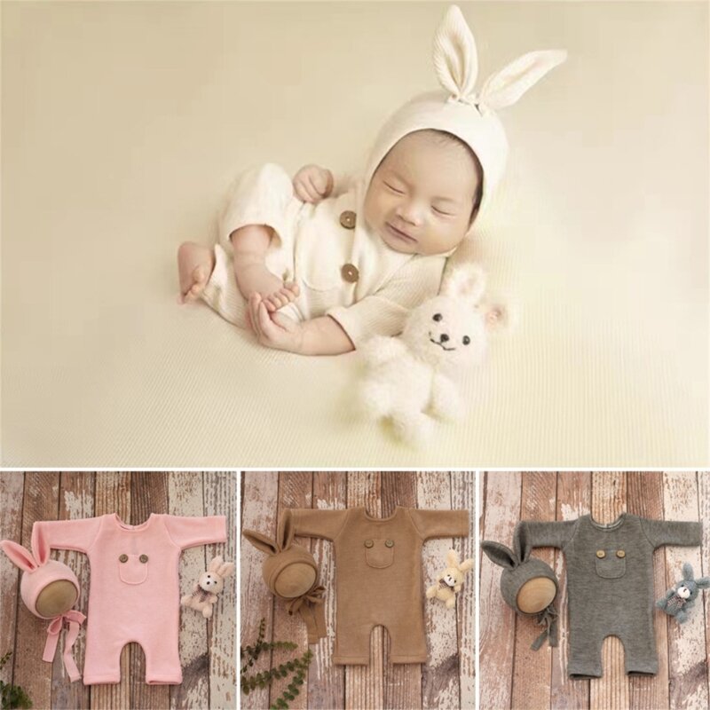 Newborn Photography Props Newborn Boy Girl Romper Hat Baby Romper Bodysuits Outfit Photography Props Clothing