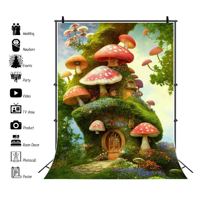 Фон с зачарованным лесом для фотосъемки зеленый гриб Страна Чудес фон для детского дня рождения Вечеринка баннер Фотостудия