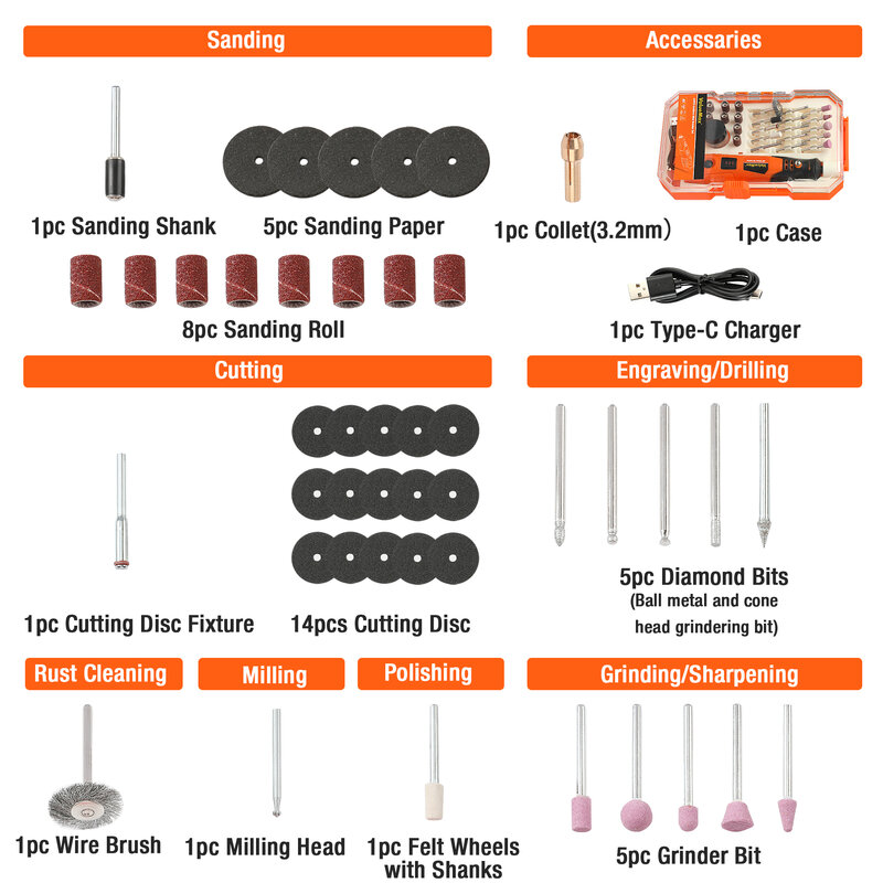 ValueMax-Broca Elétrica Grinder Gravador Pen, Mini Broca, Ferramentas Rotativas, Acessórios, Kits para DIY Moagem, Polimento