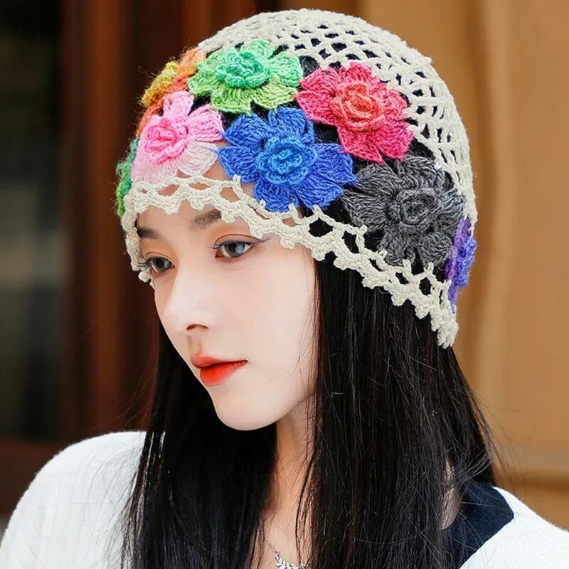 Knit Winter Hat Elegant Hollow Out Knitted Flower Women's Hat Lightweight Breathable Sunshade Cap for Outdoor Travel Soft