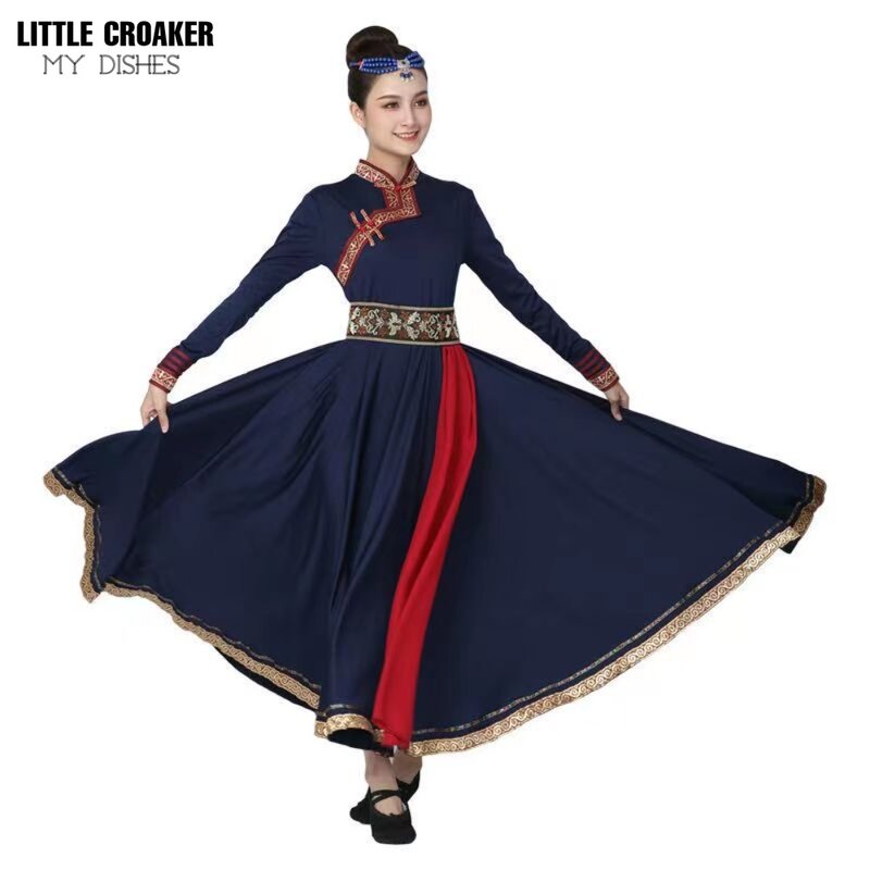 Disfraz de danza tradicional china para mujer, traje de baile clásico mongol, azul marino, Burdeos, para sala de baile