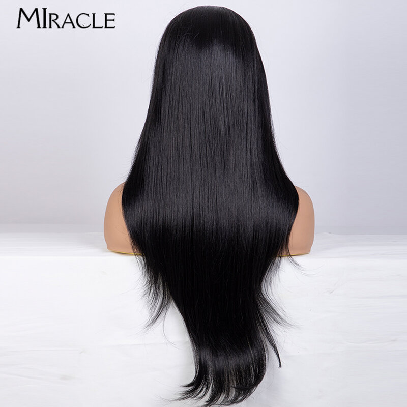 MIRACLE-Peluca de cabello sintético liso y suave para mujer, postizo de 28 pulgadas con malla frontal, color rubio degradado, uso diario para Cosplay