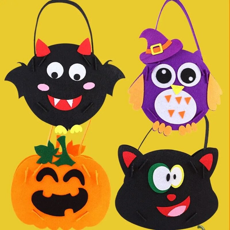 Bolsa de dulces de Halloween DIY, bolsa de truco o trato de bricolaje, tela no tejida, bolsa portátil de calabaza de murciélago fantasma para fiesta de niños, regalo de Halloween