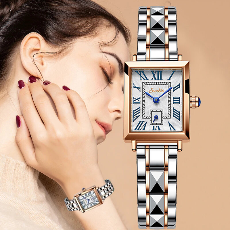 LIGE luksusowe kobiety oglądają modne modne wodoodporna stal nierdzewna damskie Sunkta kwarcowe zegarki Montre Femme piękne