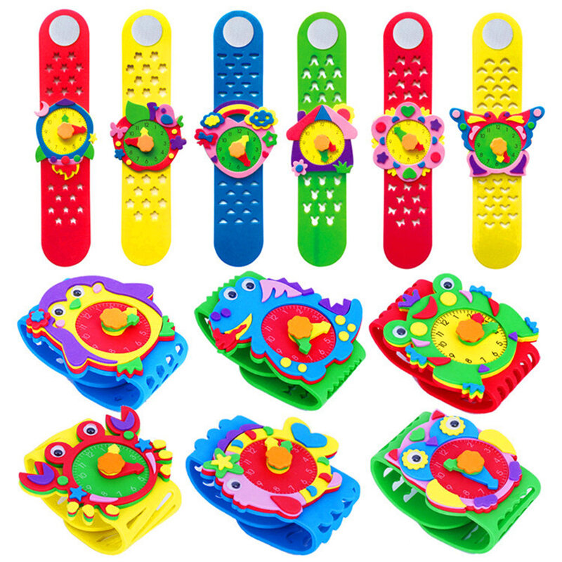 2/5/8 sztuk dzieci zegarek do samodzielnego wykonania 3D pianki EVA naklejka rzemieślnicza kreatywne zegarki zegar Handmade materiał dzieci nauka zabawki edukacyjne prezent