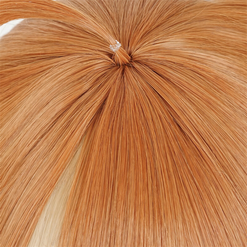 Wig Cosplay Tartaglia, Wig sintetis tahan panas rambut pendek oranye coklat 30cm, pesta Halloween