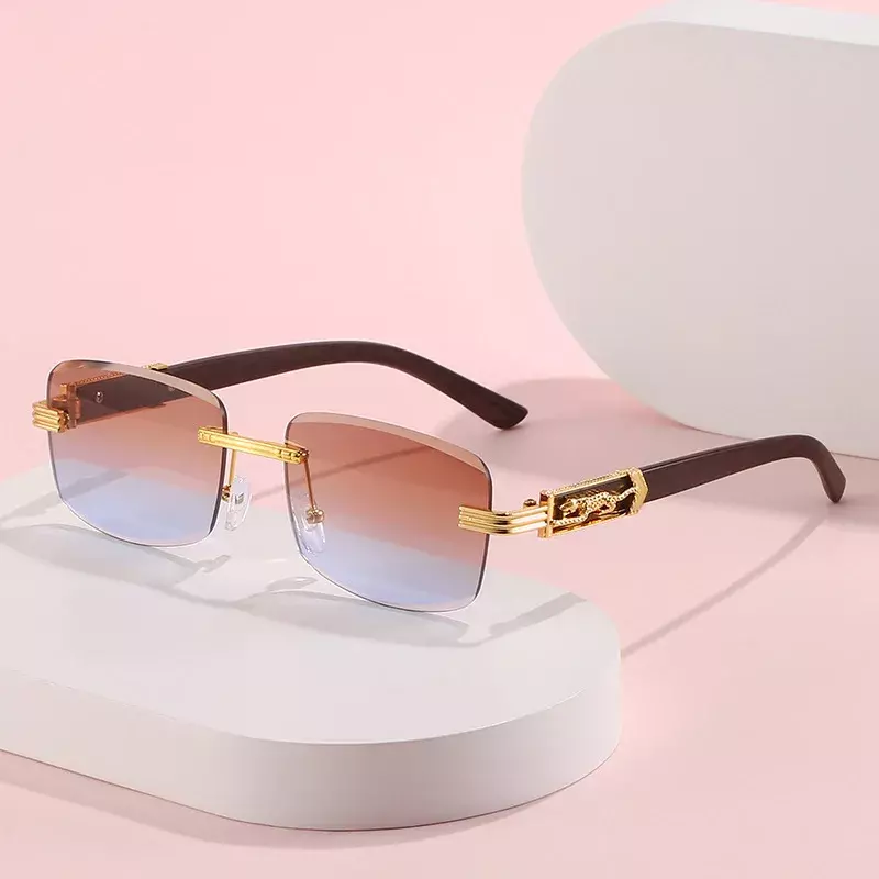 Gafas de sol de marca de lujo para mujer y hombre, lentes de sol de alta gama, sin marco, gradiente, estilo Retro, para verano, 2024