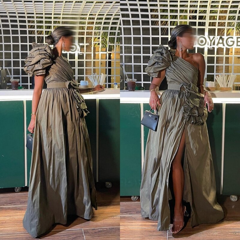Evening Ball Dress Saudi Arabia Jersey Flower Draped Pleat Valentine's Day Ball Gown One-shoulder Bespoke Occasion  Long Dresses