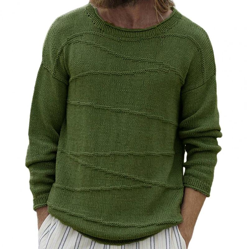 Suéter de manguito com nervuras masculino, manguito com nervuras, suéteres casuais, malha versátil, ajuste solto, outono, estação do inverno