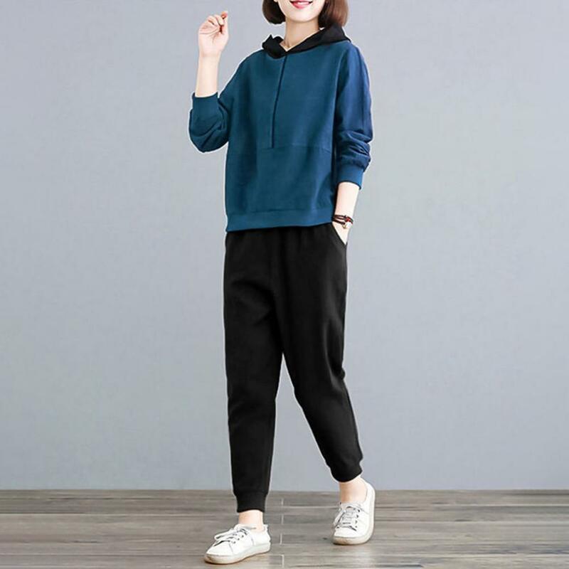 Long-sleeved Top Trousers Set Women's Cozy Hoodie Pants Set with Zipper Long Sleeve Elastic Waist Soft Warm for Fall for Comfort