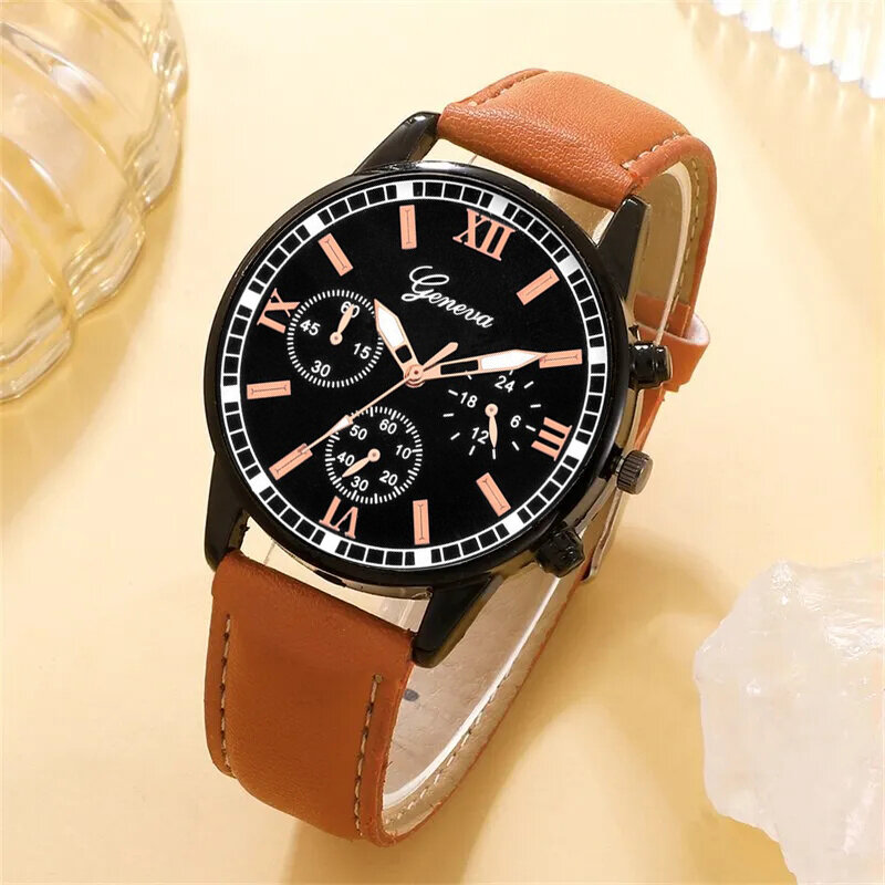 4 szt. Zestaw modnych męskich zegarki biznesowe dla mężczyzn z brązowej skóry pasek na rękę luksusowy męski sportowy zegarek kwarcowy na rękę Reloj Hombre