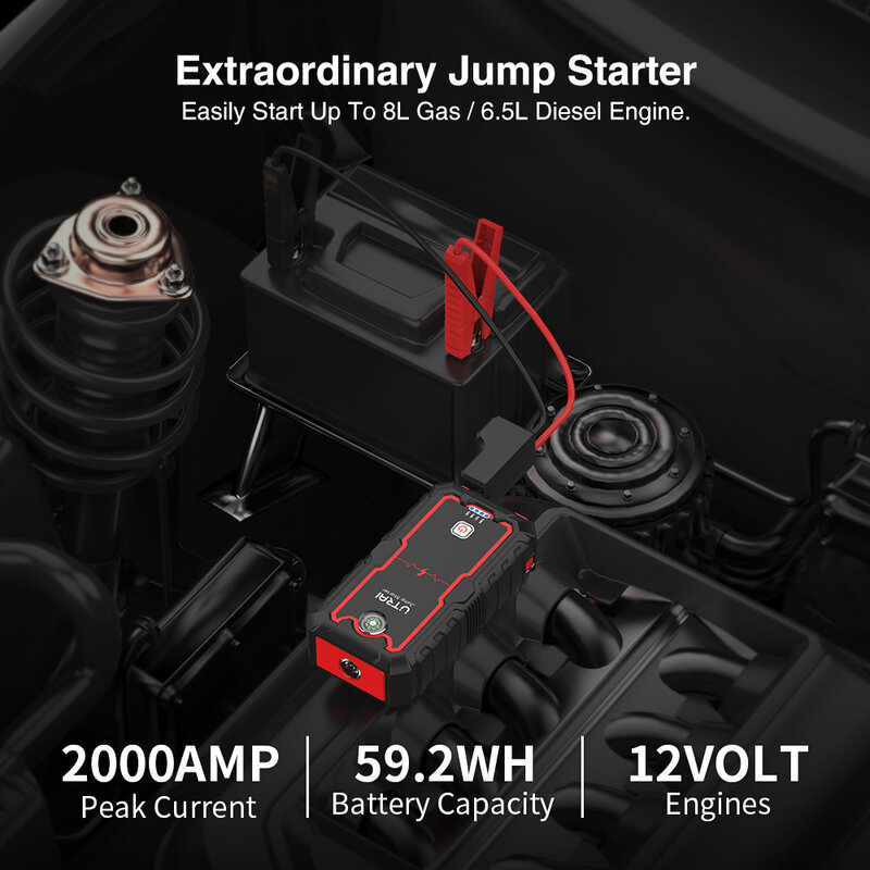 UTRAI 2000A Jump Starter Power Bank caricabatterie portatile dispositivo di avviamento per 8.0L/6.0L avviatore di emergenza per batteria per auto