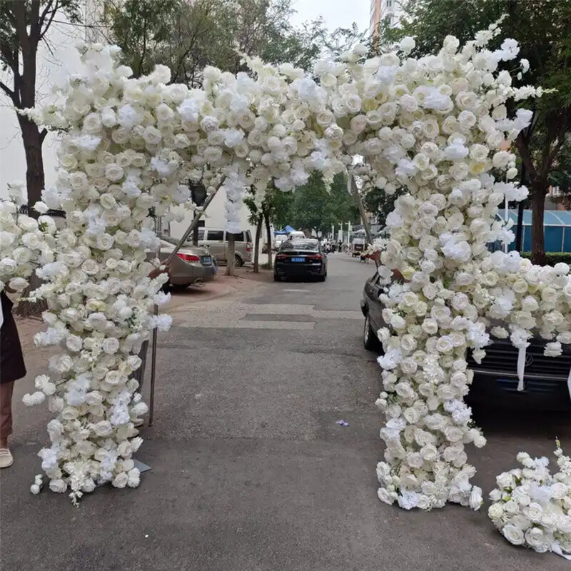 Rosa branca hortênsia flor linha corredor, fundo do casamento arco decoração, arranjo floral pendurado flor linha, peça central decoração suporte
