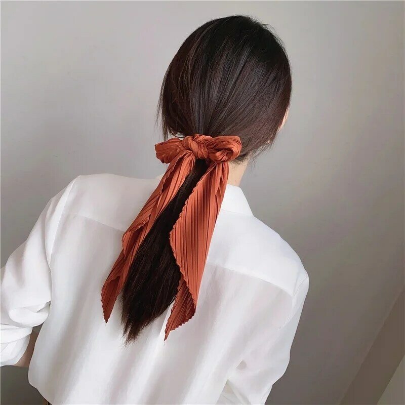 20 Colors Long Neckerchief Hairbands Foulard Skinnys Women Ribbon Silk Bag Handle Tie Ponytail Bow Scarves Fashion Crinkle Print