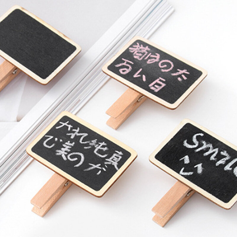 正方形の木製メッセージボード、メモクリップ、ミニライティングボード、家庭用調理済みボード、6.8*4.8cm