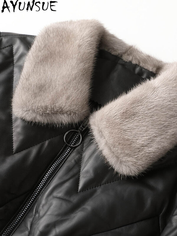 AYUNSUE jaket kulit asli wanita mantel kulit domba asli mantel bulu cerpelai kerah pendek bawah mantel musim gugur musim dingin Parkas Casaco Feminino