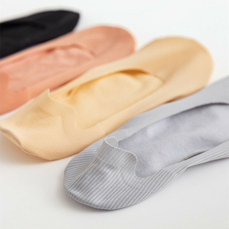 4 Pairs/Lot Silicone Anti-slip Short Socks Women Solid Color Girls Casual Invisible Socks 2022 Summer Ice Silk Sweat Sock