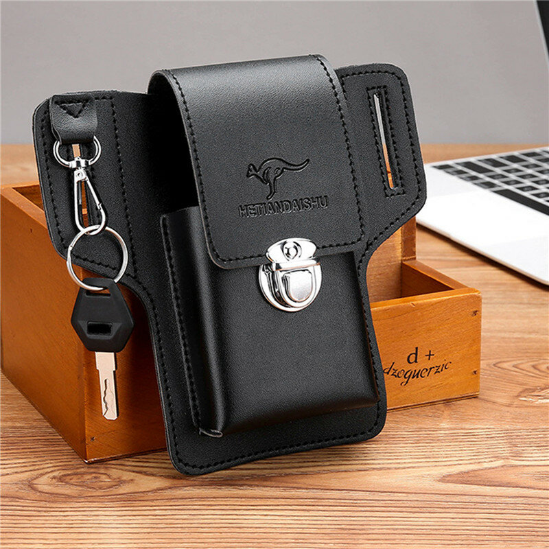 Multifuncional Pu Leather Pack para homens, Phone Belt Bag, Celular Loop Holster, Phone Pouch, Retro Wallet, High Quality Case