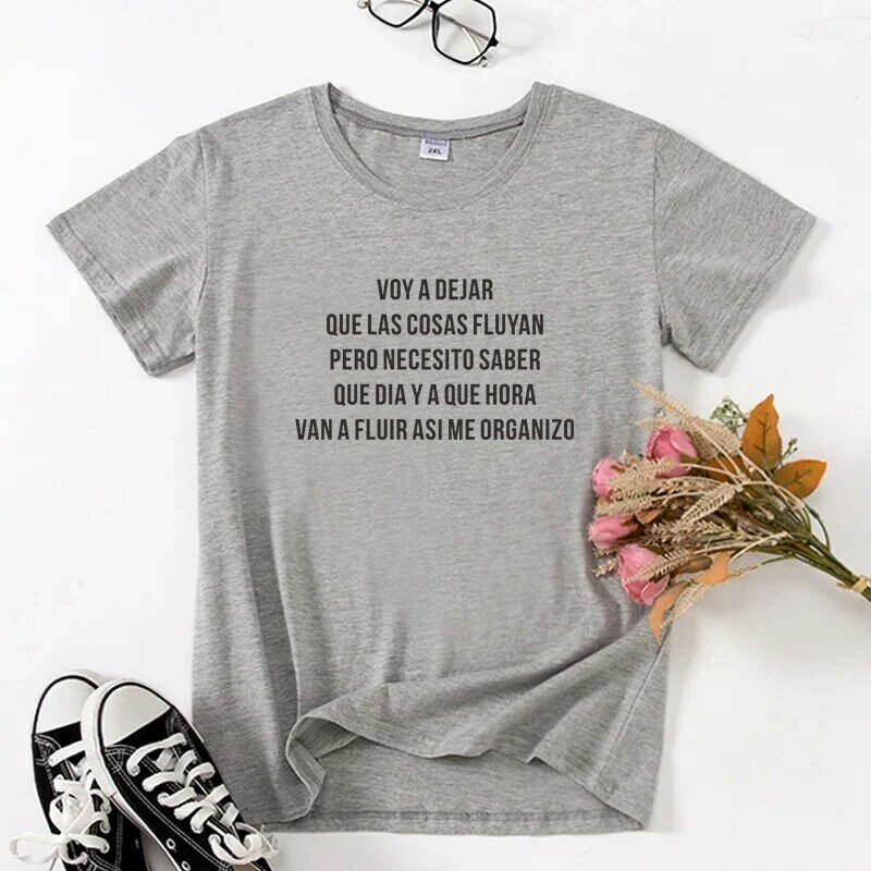 Camiseta espanhola engraçada com letras estampadas feminina, Tops de manga curta, camiseta feminina feminina feminina feminina feminina, preta, branca, respirável, verão