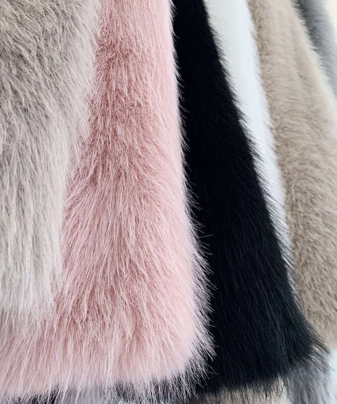 Korean Winter Women Solid Short Faux Fur Shaggy Sheepskin Coat Fashion Long Sleeve Furry Lamb Wool Artificial Fur Jacket Women