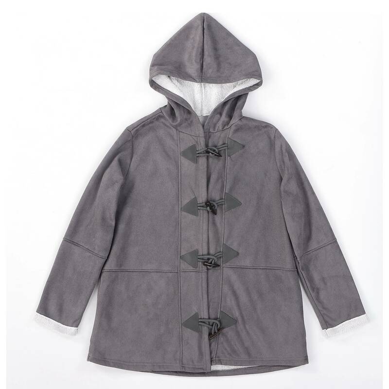 Jaqueta solta trespassado dupla com bolsos para mulheres, casacos falsos, manga longa, plus size, cinza, XXL, inverno