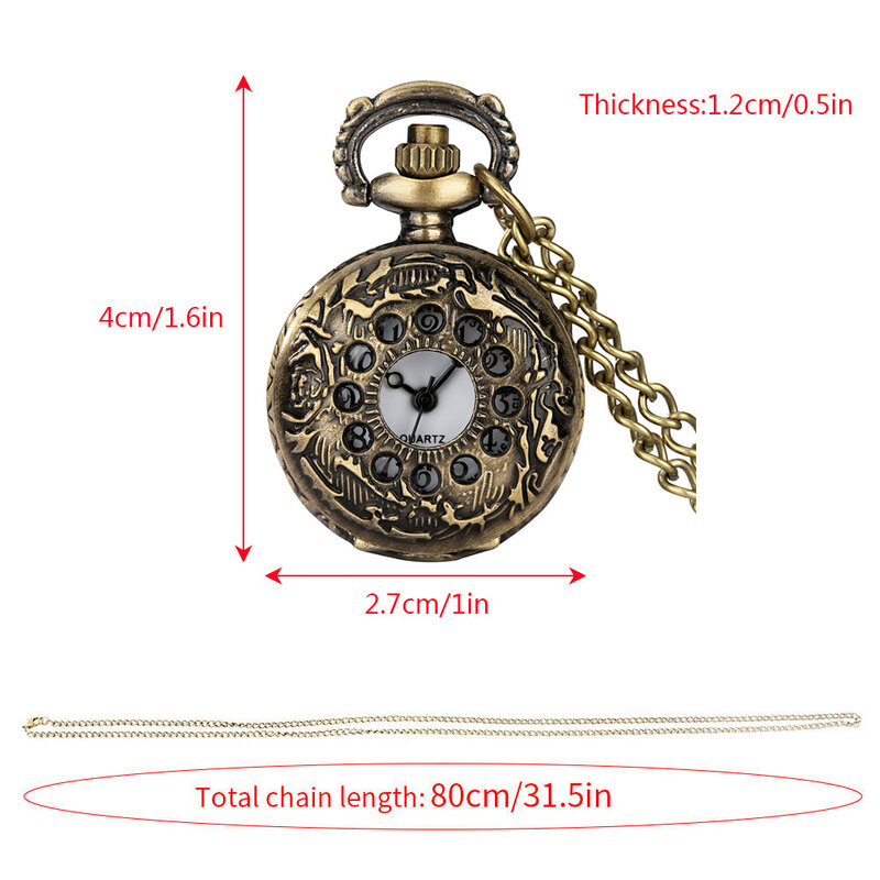 Retro Hollow 12 Circles Bronze Necklace Watch Quartz Analog Movement Vintage Cute Small Size Pendant Pocket Clock Men Women Kid