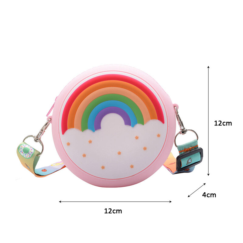 2023 borsa a tracolla rotonda a ciambella borsa a tracolla per bambini da bambina borsa a tracolla regolabile da viaggio per le vacanze pacchetto tascabile stampato arcobaleno