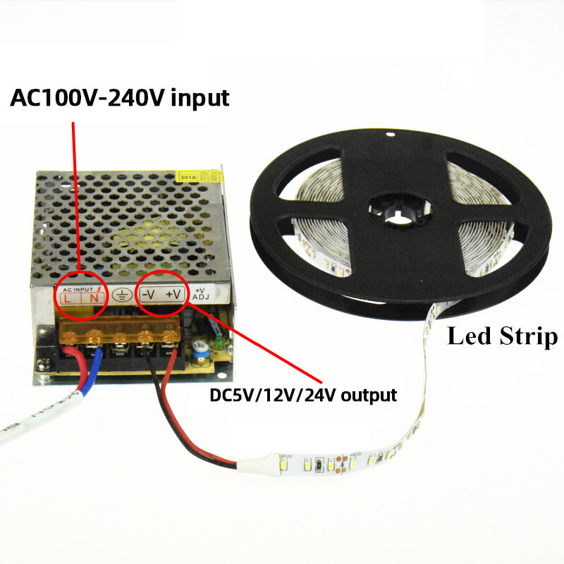 Transformadores de iluminação para CCTV LED Strip, adaptador de alimentação, 110V, 220V, DC 5V, 12V, 24V, 24W, 36W, 48W, 60W