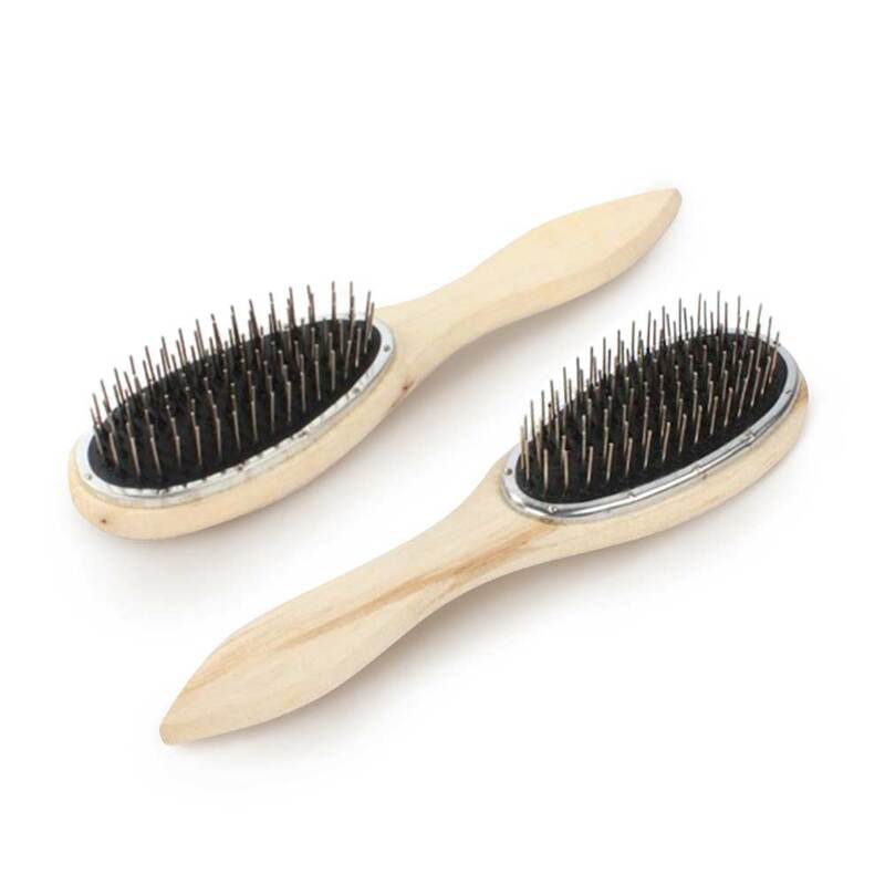 Escova de madeira Handle Detangling Hair, Aço Hair Combs, Cabeça Redonda de dentes largos, Escova de massagem, Barber Metal Comb, Wig Styling