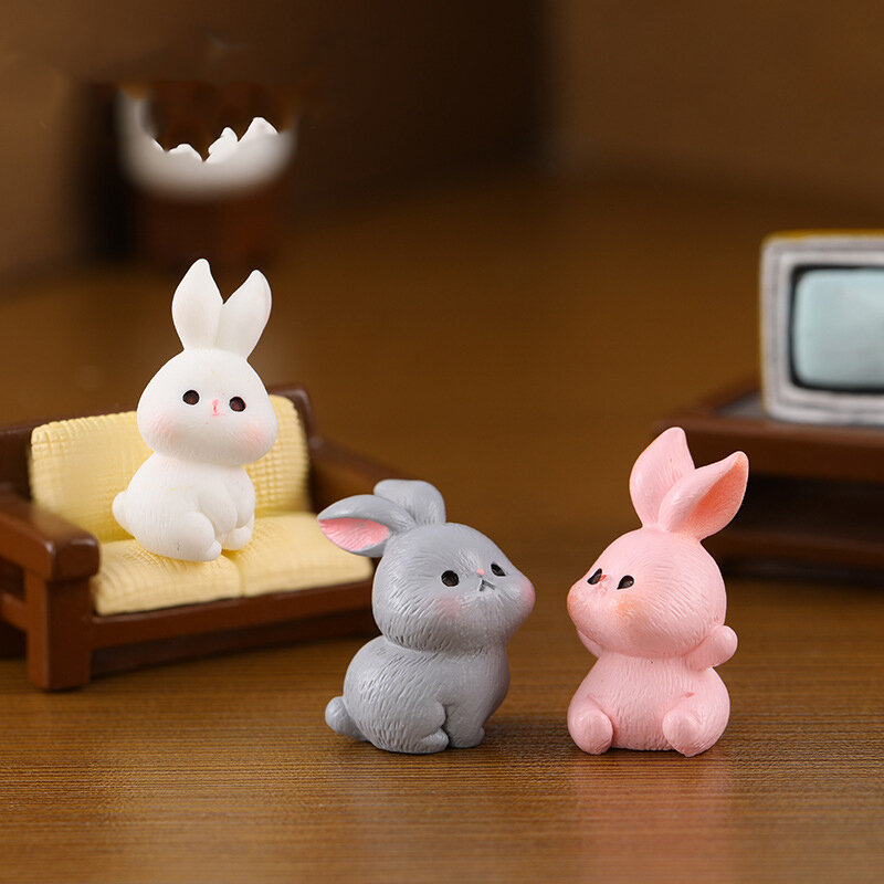 ESTATUILLA en miniatura de conejo bonito, adornos de resina de Micro paisaje para decoración del hogar, Kawaii Animal Bunny, decoración de escritorio para habitación, regalo 2023