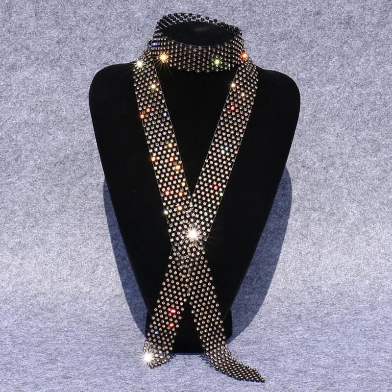 Dasi berlian imitasi untuk pria, dasi panjang ringan dapat diatur untuk panggung dansa, pesta, Prom