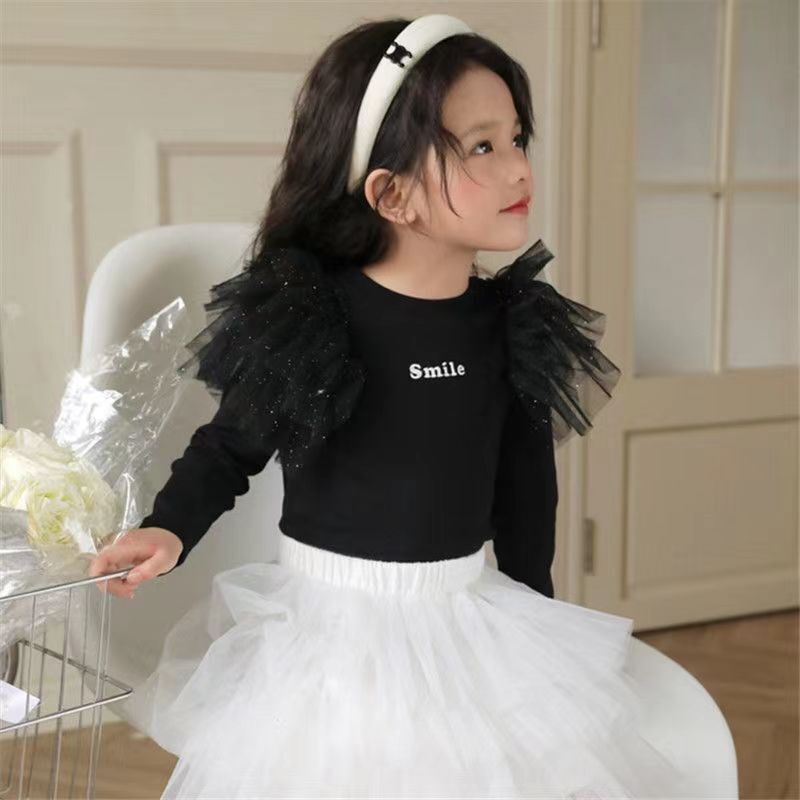 Girls' Clothing T-shirt 2023 Spring New Children's Cotton Baby Performance Dress Long Sleeve Slim Fit Fashion Kids Outfits 2-8T