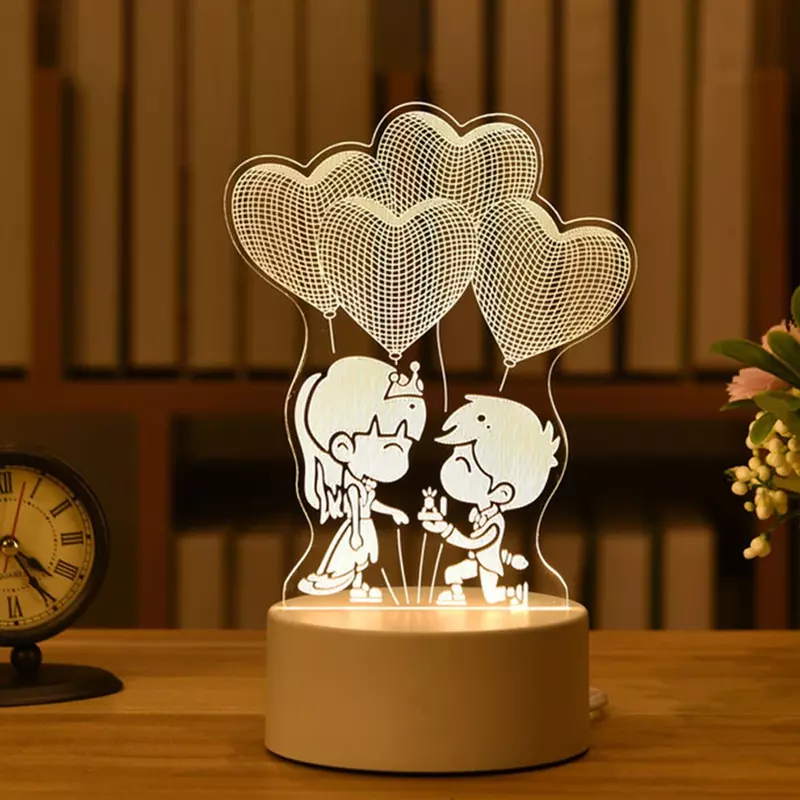 Lampa 3D Akrylowa lampka nocna LED USB Neonowa lampa świąteczna Dekoracje świąteczne do domu Sypialnia Dekoracje urodzinowe Prezenty ślubne