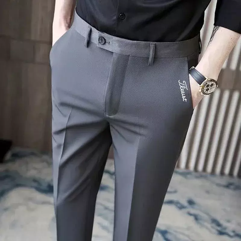 Modne nowe spodnie golfowe męskie spodnie garniturowe na co dzień oddychające proste spodnie męskie spodnie biznesowe