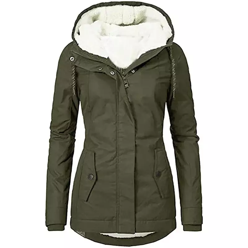 Женские пальто на молнии с капюшоном 2023, Свободные повседневные парки с карманами, обычные толстые теплые однотонные куртки с длинным рукавом на осень и зиму