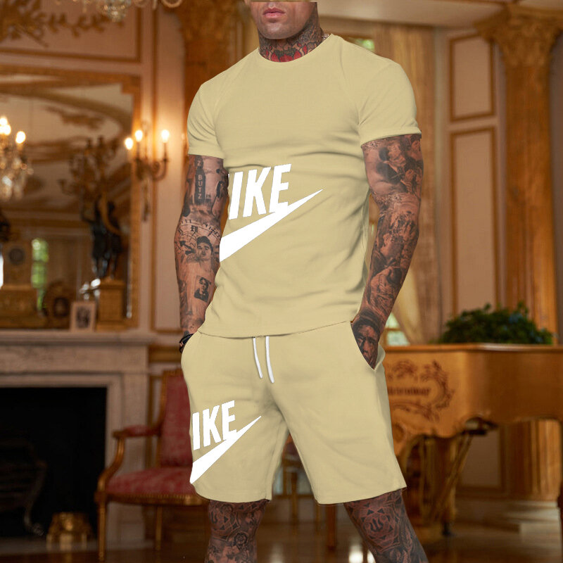 남성용 통기성 반팔 티셔츠 및 반바지 2 종 세트, 힙합 캐주얼 피트니스 조깅 운동복, 여름 인기 판매