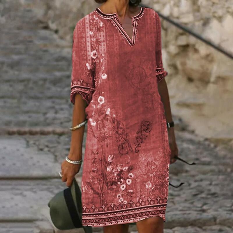 여성 빈티지 프릴 드레스, 넉넉한 큰 프린트, 봄 긴 소매 보헤미안 캐주얼 파티 포켓 드레스, 2023 년 상품
