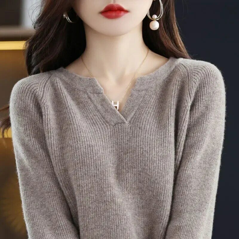 Winter Casual All-match Solid V-Neck Sweaters Pullovers Trend Simplicity Long Sleeve Knitted  Women's Clothing PH102
