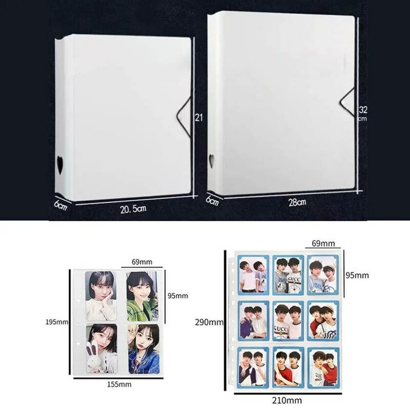 3 Inch Photocard Holder Binder 4 Grids 9 Grids Large Capacity White Heart Hollow with Band Photo Album Card Collect Book