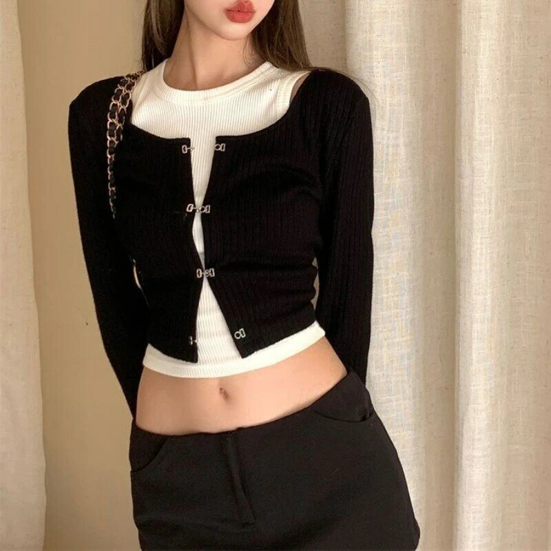 Crop Top Cardigan wanita, atasan populer dengan lengan 2 potong Set Fashion Tank Top Y2k pakaian musim semi musim panas Korea ulasan banyak pakaian