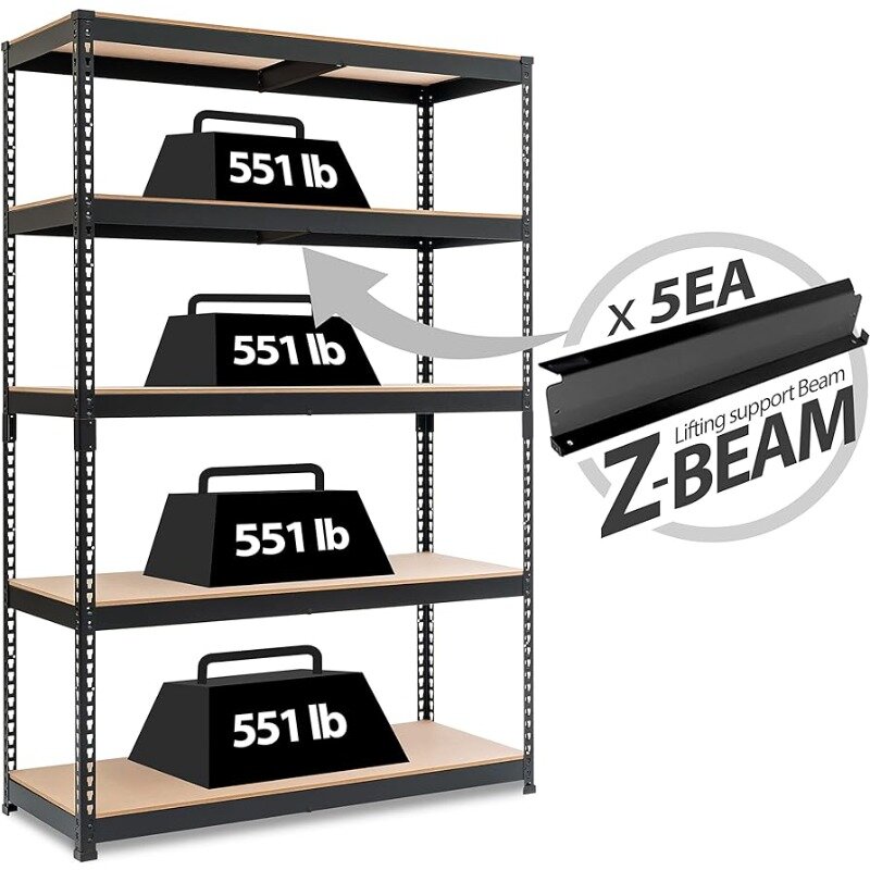 5 Tier Laminated Heavy Duty Garage Storage Adjustable Wide Size Metal Shelving Unit Utility Rack Shelves Organization