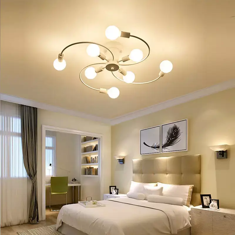ثريا سقف حديدية للإضاءة الداخلية ، مصباح حديث لغرفة المعيشة ، ديكور غرفة النوم ، أسود ، أبيض ، ذهبي ، E27