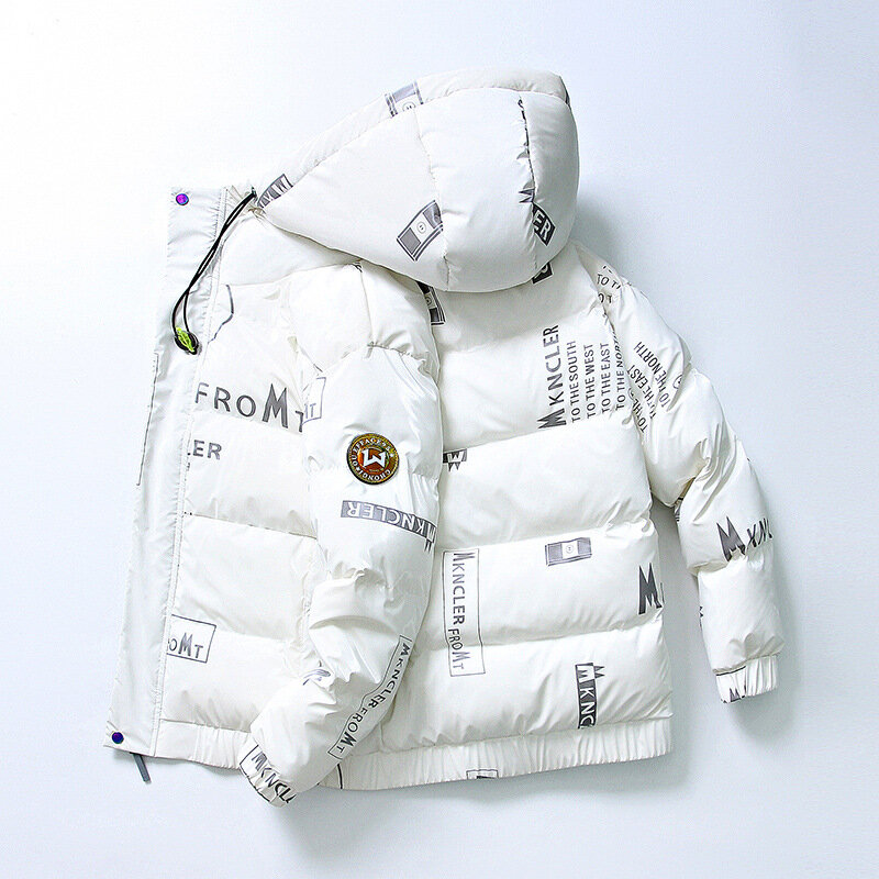 2022Men's ฤดูหนาว90% เป็ดสีขาวลงเสื้อแจ็คเก็ตผู้ชายลำลองหลวม Bright พิมพ์ลงเสื้อกันน้ำกลางแจ้ง Hooded Jacket