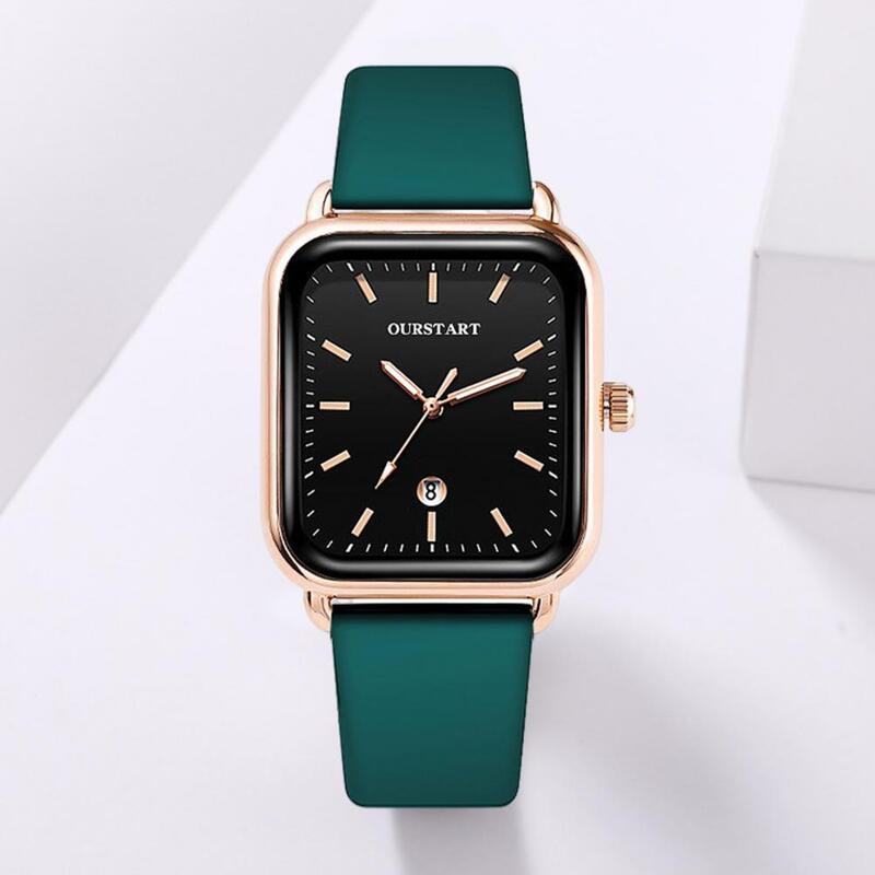 นาฬิกาควอตซ์ทรงสี่เหลี่ยมหรูหราสำหรับผู้หญิงนาฬิกาแฟชั่นพร้อมสายซิลิโคน Fashion Jam Tangan ลำลองสำหรับสุภาพสตรีเด็กผู้หญิง