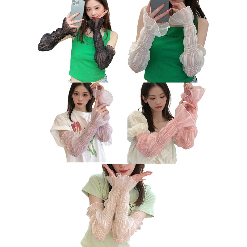 Lady Tulle Lace Gloves Long Elbow Gloves for Costume Party Lace-up Arm Guard for Comic Con Cosplay Photography Props