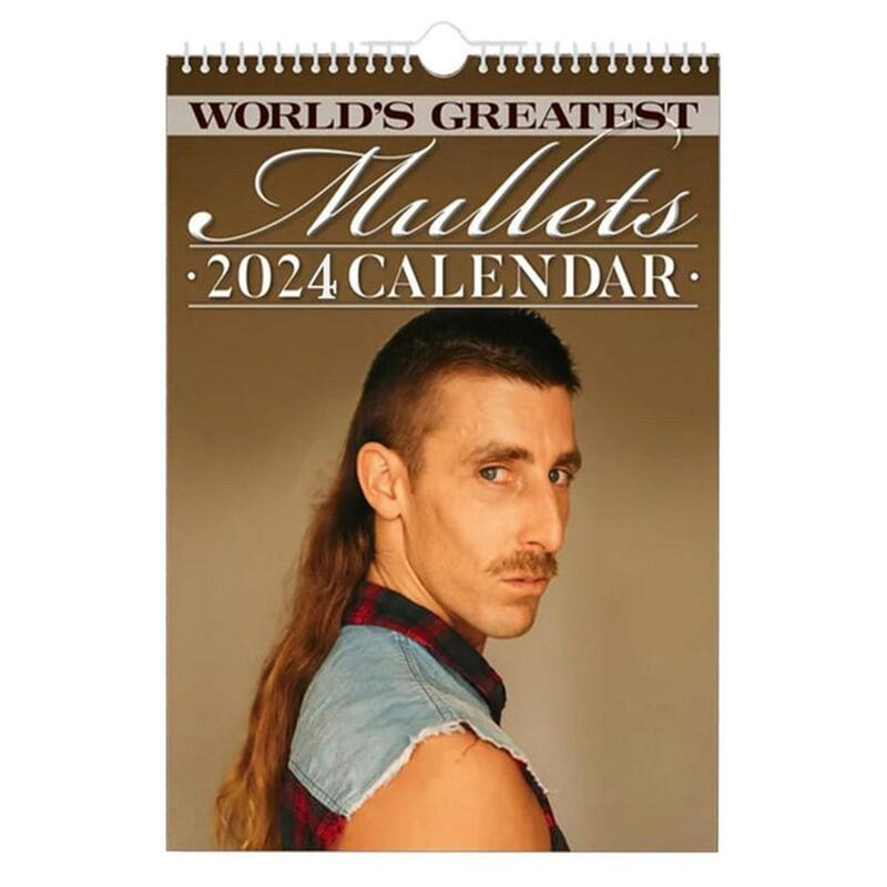 2024 kalender dinding bulanan lucu Mullets keren rambut kalender 2023 untuk hadiah Tahun Baru Stocking Stuffers pesta nikmat