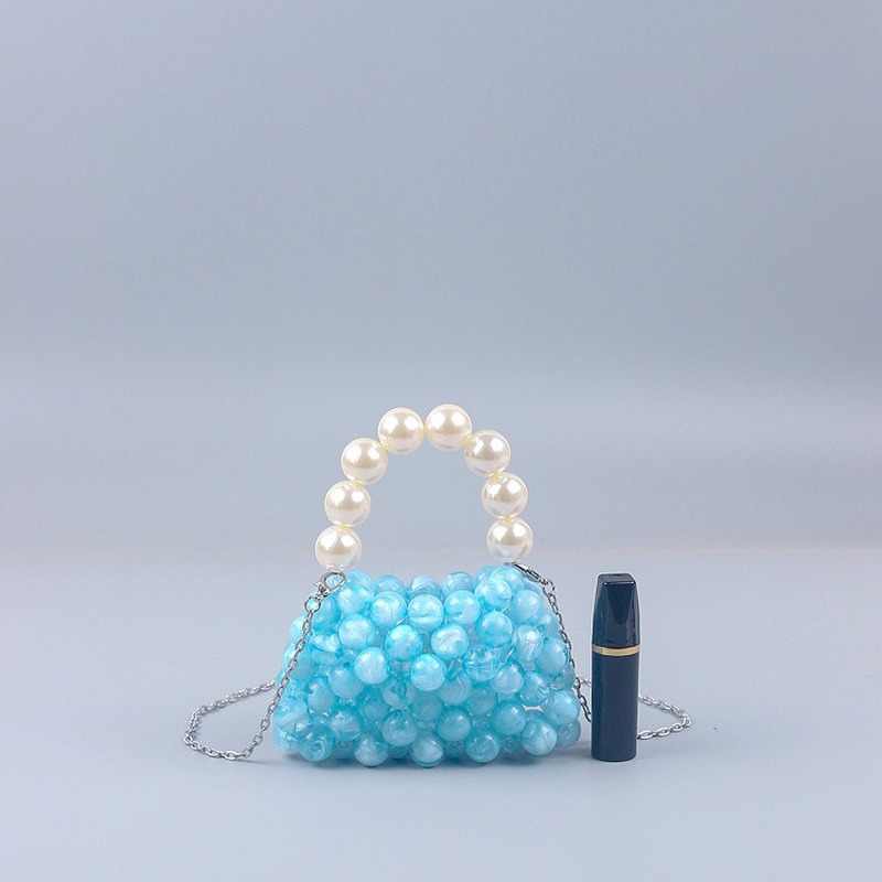 Mini bolso cruzado con cuentas acrílicas para mujer, cartera pequeña hecha a mano con perlas de Color Macaron, novedad de verano, 2022